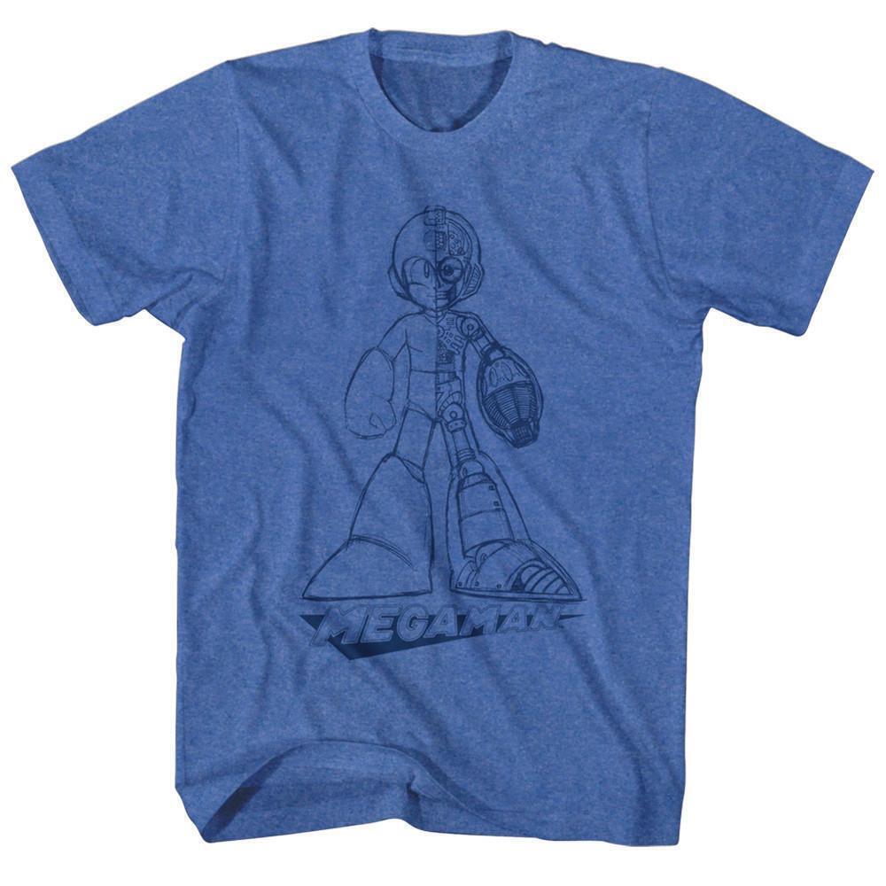 Mega Man Blueprint Royal Heather Adult T Shirt